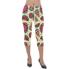 Watermelon Pattern Slices Fruit Lightweight Velour Capri Leggings  by Semog4