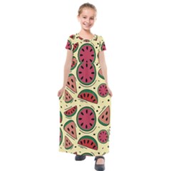 Watermelon Pattern Slices Fruit Kids  Short Sleeve Maxi Dress by Semog4