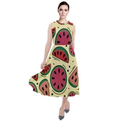 Watermelon Pattern Slices Fruit Round Neck Boho Dress by Semog4