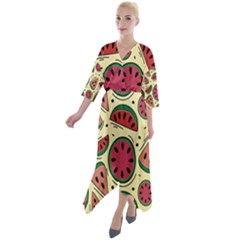 Watermelon Pattern Slices Fruit Quarter Sleeve Wrap Front Maxi Dress by Semog4