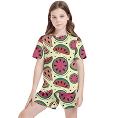 Watermelon Pattern Slices Fruit Kids  Tee And Sports Shorts Set by Semog4