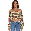 Watermelon Pattern Slices Fruit Long Sleeve Crinkled Weave Crop Top View1