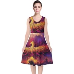 Phoenix Bird V-neck Midi Sleeveless Dress  by Semog4