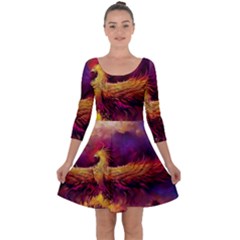 Phoenix Bird Quarter Sleeve Skater Dress by Semog4