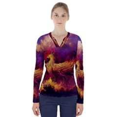 Phoenix Bird V-neck Long Sleeve Top by Semog4