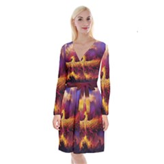 Phoenix Bird Long Sleeve Velvet Front Wrap Dress by Semog4