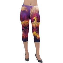 Phoenix Bird Lightweight Velour Capri Leggings  by Semog4