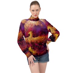 Phoenix Bird High Neck Long Sleeve Chiffon Top by Semog4