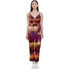 Phoenix Bird V-neck Spaghetti Strap Tie Front Jumpsuit by Semog4