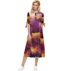 Phoenix Bird Bow Sleeve Chiffon Midi Dress by Semog4