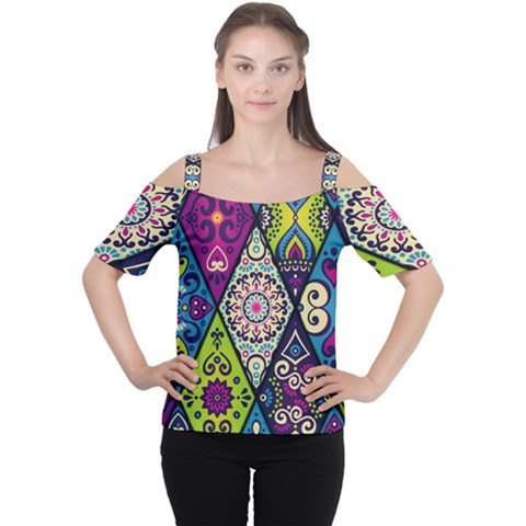 Ethnic Pattern Abstract Cutout Shoulder Tee by Semog4