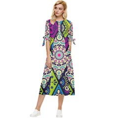 Ethnic Pattern Abstract Bow Sleeve Chiffon Midi Dress by Semog4