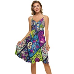 Ethnic Pattern Abstract Sleeveless Tie Front Chiffon Dress by Semog4