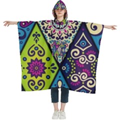 Ethnic Pattern Abstract Women s Hooded Rain Ponchos