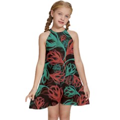 Flower Patterns Ornament Pattern Kids  Halter Collar Waist Tie Chiffon Dress by Semog4