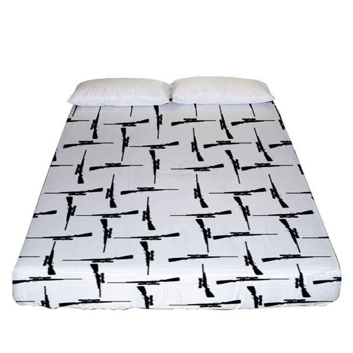 Precision Pursuit: Hunting Motif Black and White Pattern Fitted Sheet (California King Size)