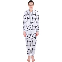 Precision Pursuit: Hunting Motif Black And White Pattern Hooded Jumpsuit (ladies) by dflcprintsclothing