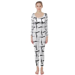 Precision Pursuit: Hunting Motif Black And White Pattern Long Sleeve Catsuit by dflcprintsclothing