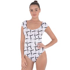 Precision Pursuit: Hunting Motif Black And White Pattern Short Sleeve Leotard  by dflcprintsclothing