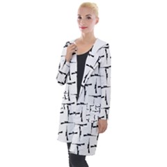 Precision Pursuit: Hunting Motif Black And White Pattern Hooded Pocket Cardigan by dflcprintsclothing