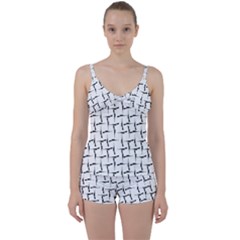 Precision Pursuit: Hunting Motif Black And White Pattern Tie Front Two Piece Tankini by dflcprintsclothing