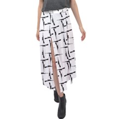 Precision Pursuit: Hunting Motif Black And White Pattern Velour Split Maxi Skirt by dflcprintsclothing