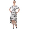 Precision Pursuit: Hunting Motif Black and White Pattern Front Wrap High Low Dress View1