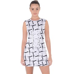 Precision Pursuit: Hunting Motif Black And White Pattern Lace Up Front Bodycon Dress by dflcprintsclothing