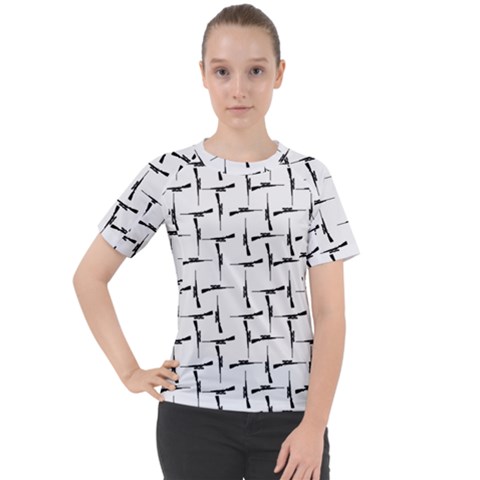 Precision Pursuit: Hunting Motif Black And White Pattern Women s Sport Raglan Tee by dflcprintsclothing