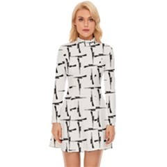 Precision Pursuit: Hunting Motif Black And White Pattern Long Sleeve Velour Longline Dress by dflcprintsclothing