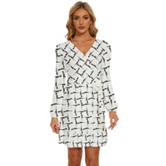 Precision Pursuit: Hunting Motif Black And White Pattern Long Sleeve Waist Tie Ruffle Velvet Dress by dflcprintsclothing