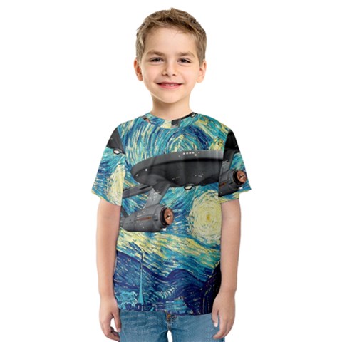 Star Trek Starship The Starry Night Van Gogh Kids  Sport Mesh Tee by Semog4