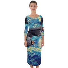 Star Trek Starship The Starry Night Van Gogh Quarter Sleeve Midi Bodycon Dress by Semog4