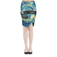 Star Trek Starship The Starry Night Van Gogh Midi Wrap Pencil Skirt by Semog4