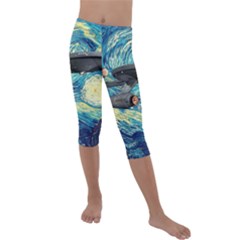 Star Trek Starship The Starry Night Van Gogh Kids  Lightweight Velour Capri Leggings  by Semog4