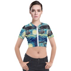 Star Trek Starship The Starry Night Van Gogh Short Sleeve Cropped Jacket by Semog4