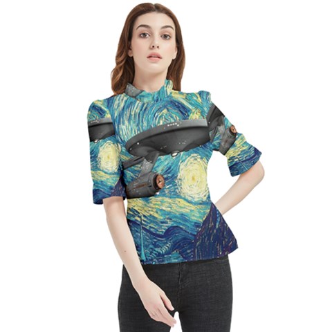 Star Trek Starship The Starry Night Van Gogh Frill Neck Blouse by Semog4