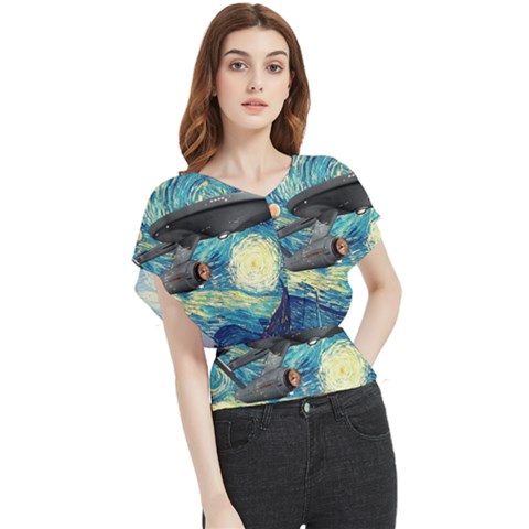 Star Trek Starship The Starry Night Van Gogh Butterfly Chiffon Blouse by Semog4