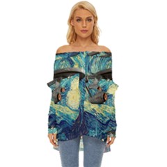 Star Trek Starship The Starry Night Van Gogh Off Shoulder Chiffon Pocket Shirt by Semog4