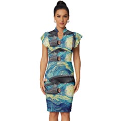 Star Trek Starship The Starry Night Van Gogh Vintage Frill Sleeve V-neck Bodycon Dress by Semog4