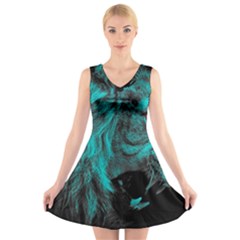 Angry Male Lion Predator Carnivore V-neck Sleeveless Dress by Semog4