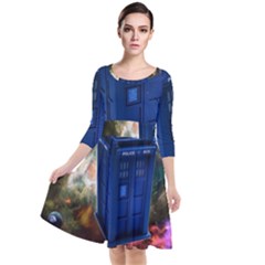 The Police Box Tardis Time Travel Device Used Doctor Who Quarter Sleeve Waist Band Dress by Semog4