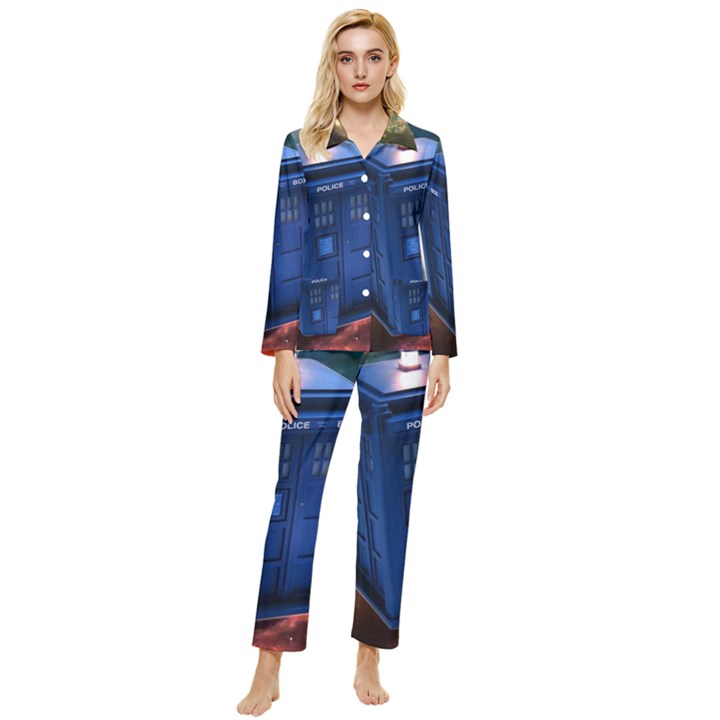 The Police Box Tardis Time Travel Device Used Doctor Who Womens  Long Sleeve Velvet Pocket Pajamas Set