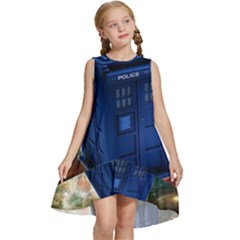 The Police Box Tardis Time Travel Device Used Doctor Who Kids  Frill Swing Dress by Semog4