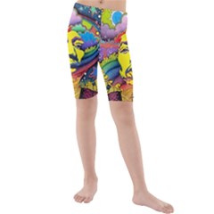 Psychedelic Rock Jimi Hendrix Kids  Mid Length Swim Shorts by Semog4