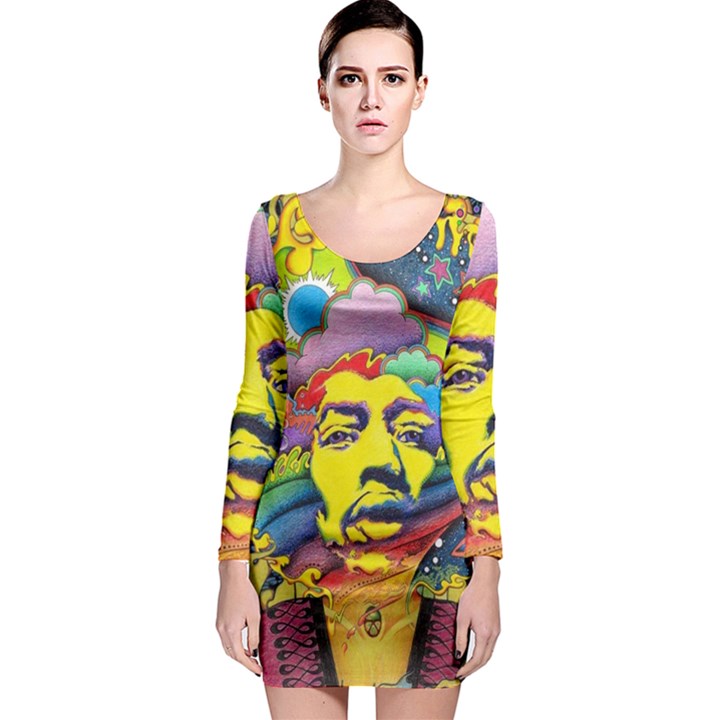 Psychedelic Rock Jimi Hendrix Long Sleeve Bodycon Dress