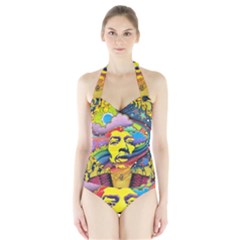 Psychedelic Rock Jimi Hendrix Halter Swimsuit by Semog4