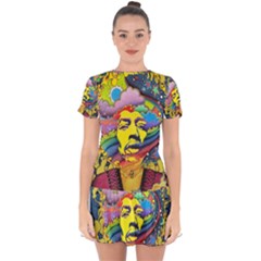 Psychedelic Rock Jimi Hendrix Drop Hem Mini Chiffon Dress by Semog4