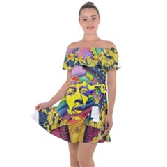 Psychedelic Rock Jimi Hendrix Off Shoulder Velour Dress by Semog4