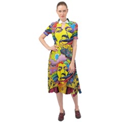 Psychedelic Rock Jimi Hendrix Keyhole Neckline Chiffon Dress